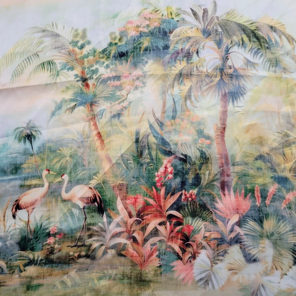Tropical Jungle Crane Bird Square Scarf Satin  28x28 NWOT